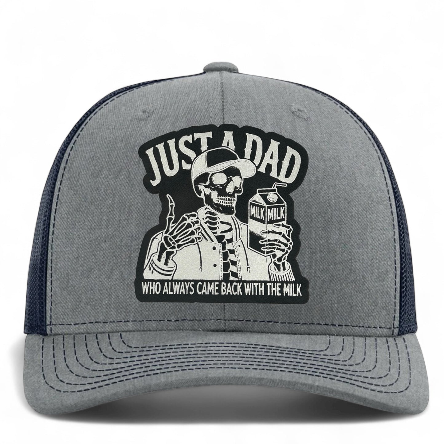 Just a Dad Who Came Back with the Milk Hat - Funny Cap - Richardson 112 Leather Patch Trucker Hat