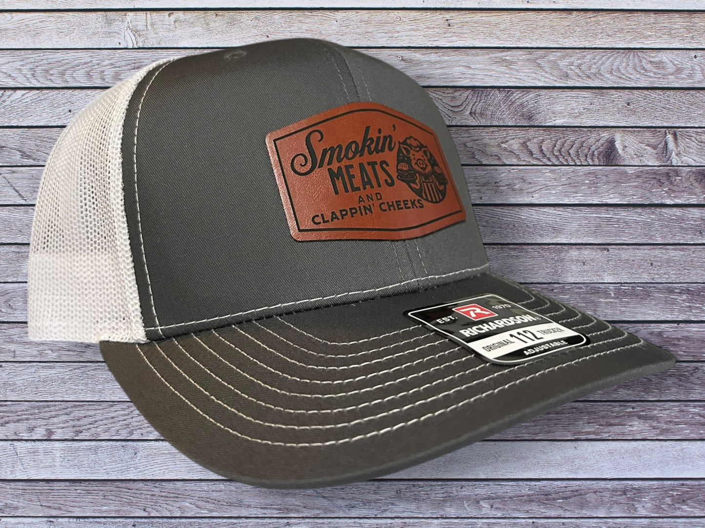 Funny Smokin Meats Leather Patch Hat, Perfect Gift Idea, Outdoor BBQ Hat