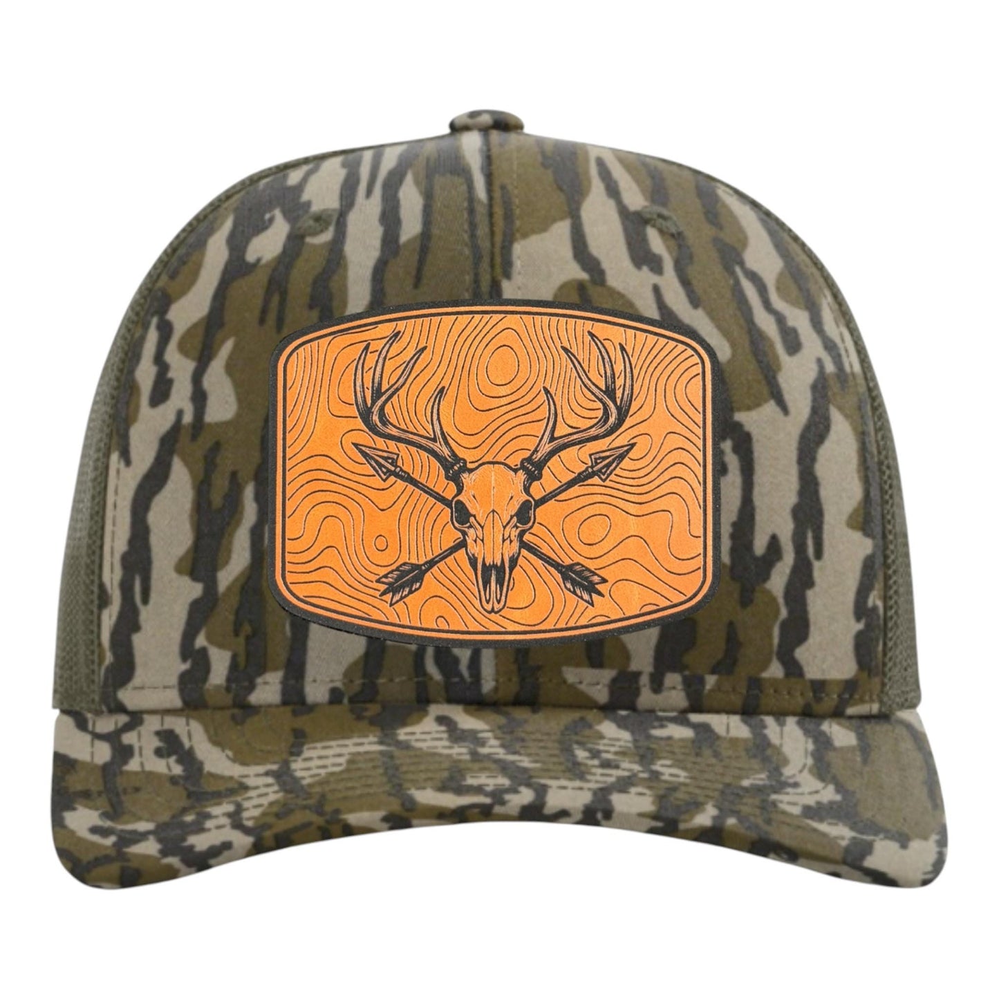 Deer Skull & Crossed Arrows - Richardson 112 Leather Patch Trucker Hat
