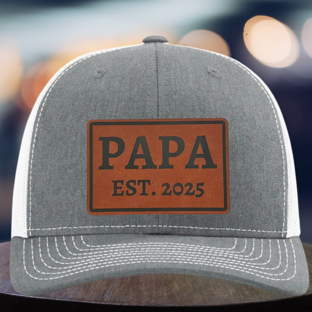 Custom PAPA Hat, Perfect Leather Patch Hat, Gift Idea for Grandpa, Personalize the Year