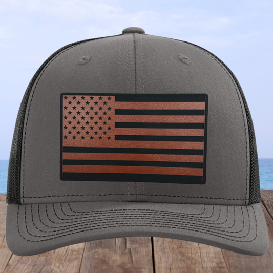 American Flag Hat - Leather Patch Trucker Cap for Patriotic Americans