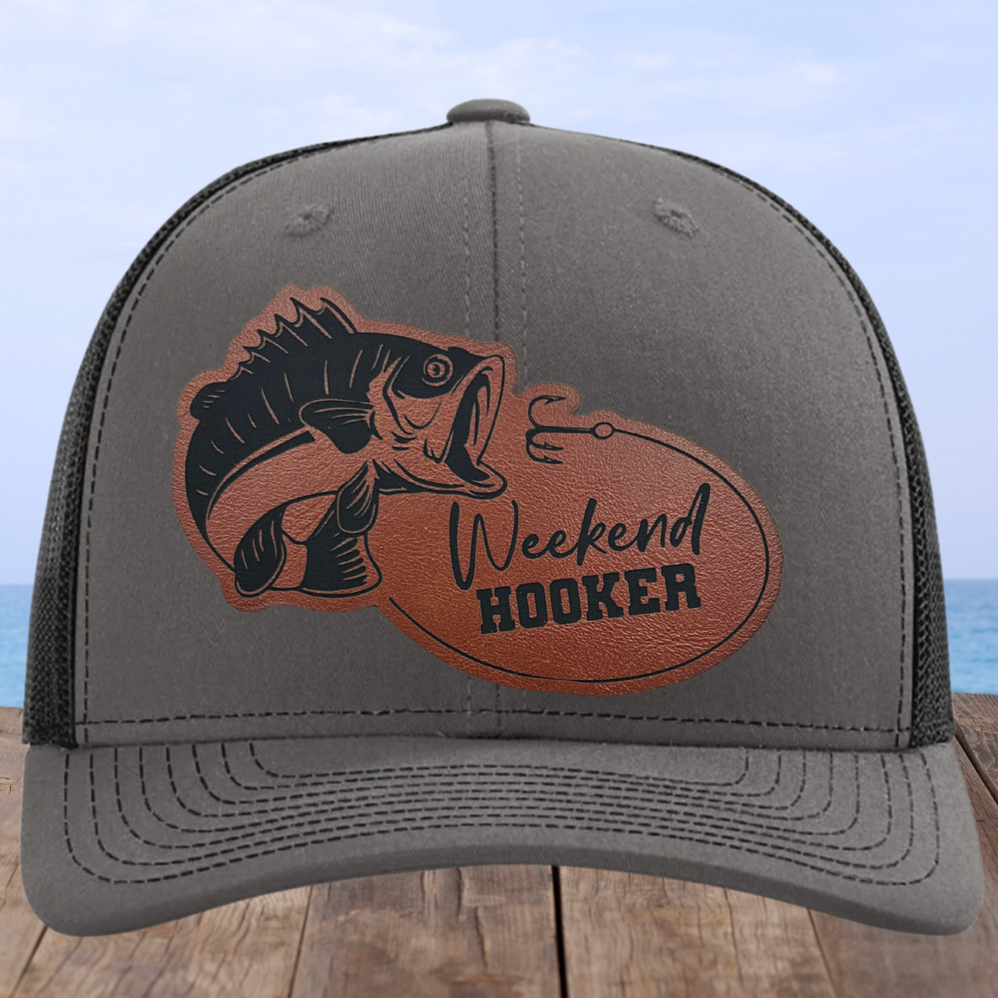 Funny "Weekend Hooker" Fishing Hat - Custom Leather Patch Hat for Anglers - Build Your Hat