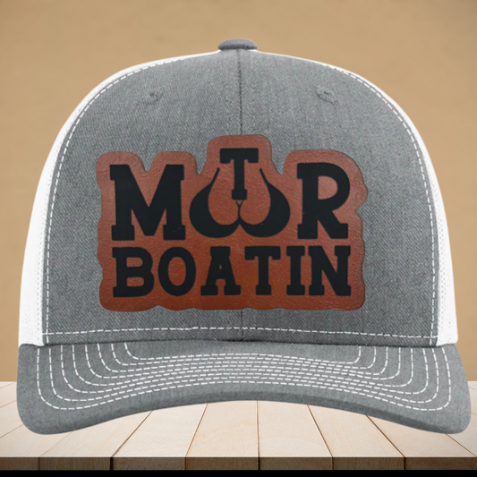 Motor Boatin Funny Hat - Leather Patch Trucker Hat for Adult Humor Lovers