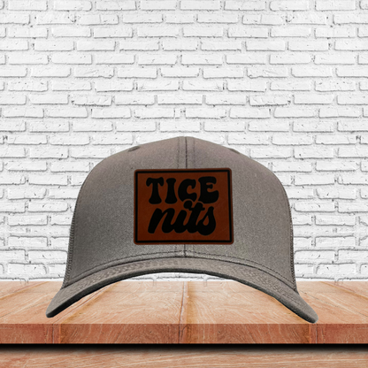 Funny 'Tice Nits' Hat - Leather Patch Trucker Hat for Adult Humor Lovers