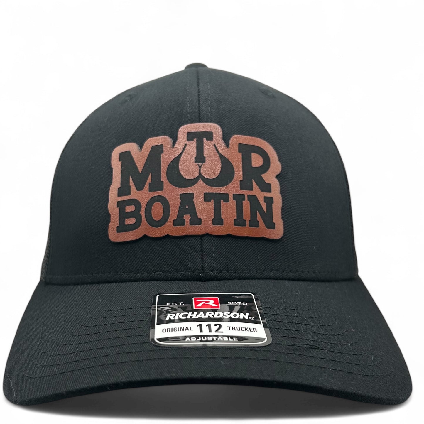Motor Boatin Hat- Funny Cap - Richardson 112 Leather Patch Trucker Hat