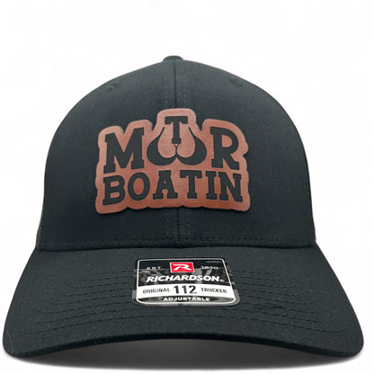 Motor Boatin Hat- Funny Cap - Richardson 112 Leather Patch Trucker Hat