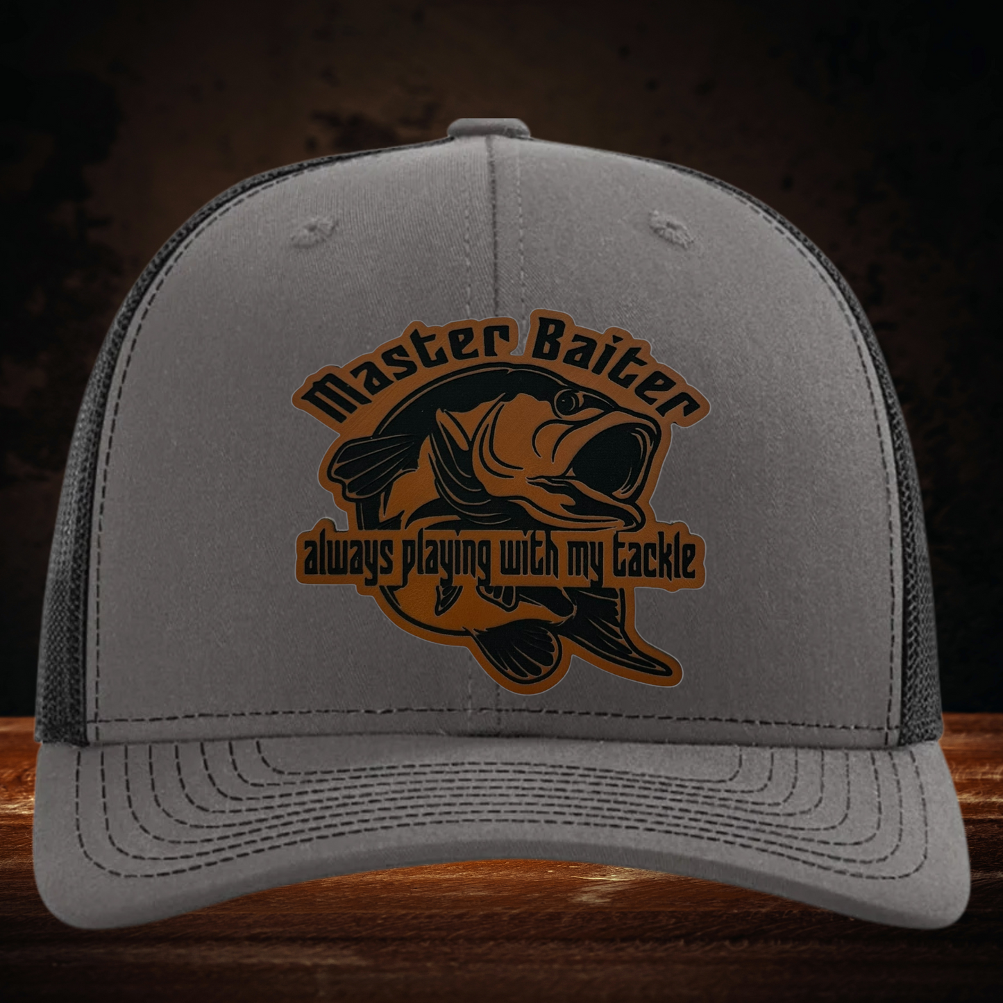 Funny "Master Baiter" Fishing Hat - Custom Leather Patch Trucker Cap for Anglers - Build Your Hat