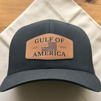 Gulf of America Leather Patch Hat - Custom Trucker Cap with Engraved Leather Patch - Patriotic Hat - Build Your Own Hat