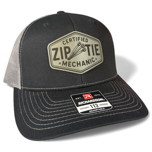 Zip Tie Mechanic Design - Richardson 112 Leather Patch Trucker Hat