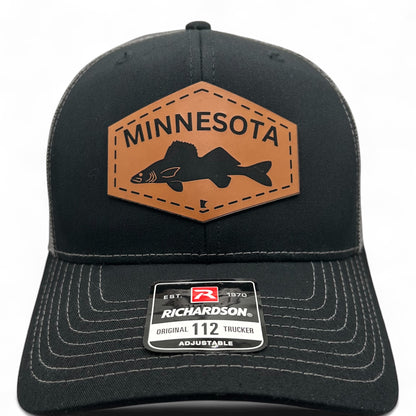 Minnesota Walleye Hat - Fishing Cap - Richardson 112 Leather Patch Trucker Hat