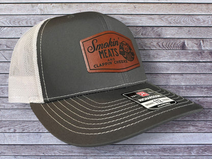 Funny Smokin Meats Leather Patch Hat, Perfect Gift Idea, Outdoor BBQ Hat