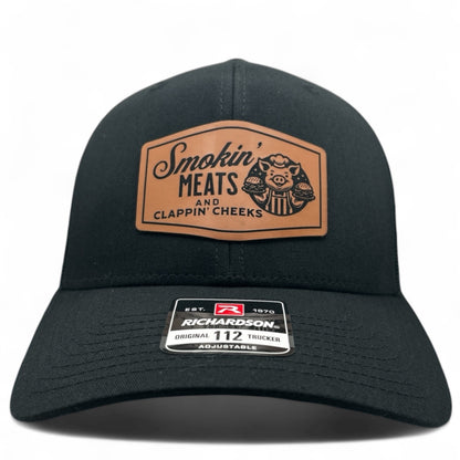 Smokin Meats and Clappin Cheeks Hat - Funny Cap - Richardson 112 Leather Patch Trucker Hat