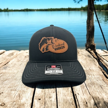Weekend Hooker Hat - Funny Fishing Cap - Richardson 112 Leather Patch Trucker Hat