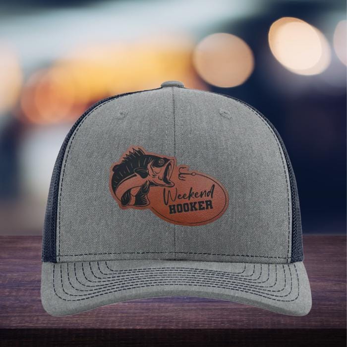Weekend Hooker Hat - Funny Fishing Cap - Richardson 112 Leather Patch Trucker Hat