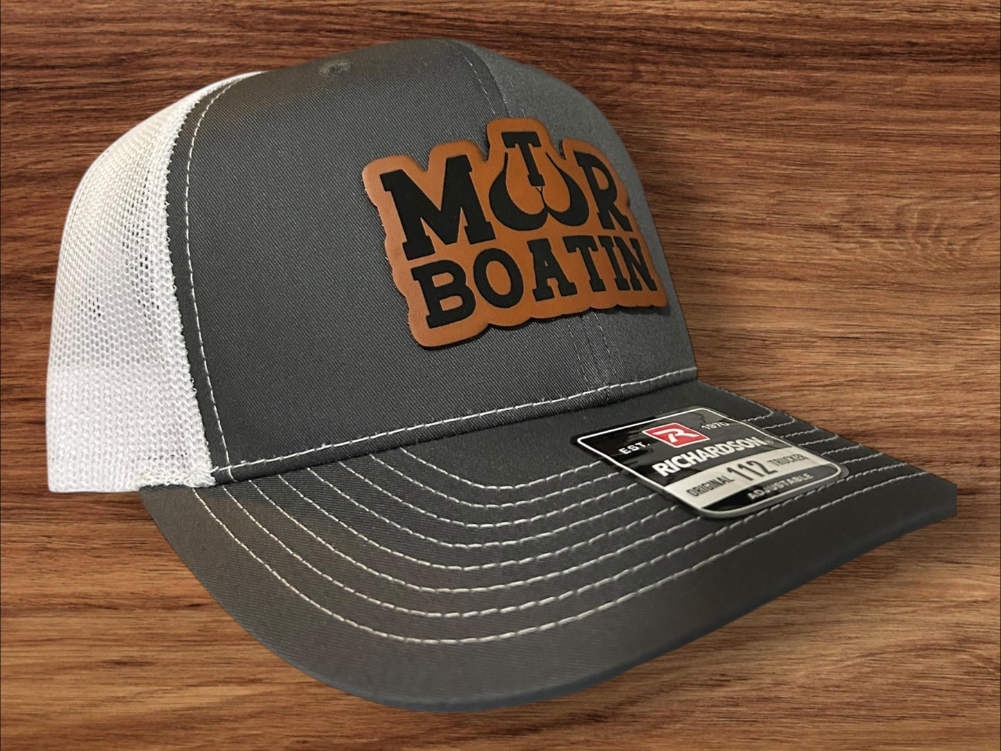 Motor Boatin Hat- Funny Cap - Richardson 112 Leather Patch Trucker Hat