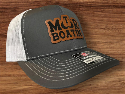 Motor Boatin Hat- Funny Cap - Richardson 112 Leather Patch Trucker Hat