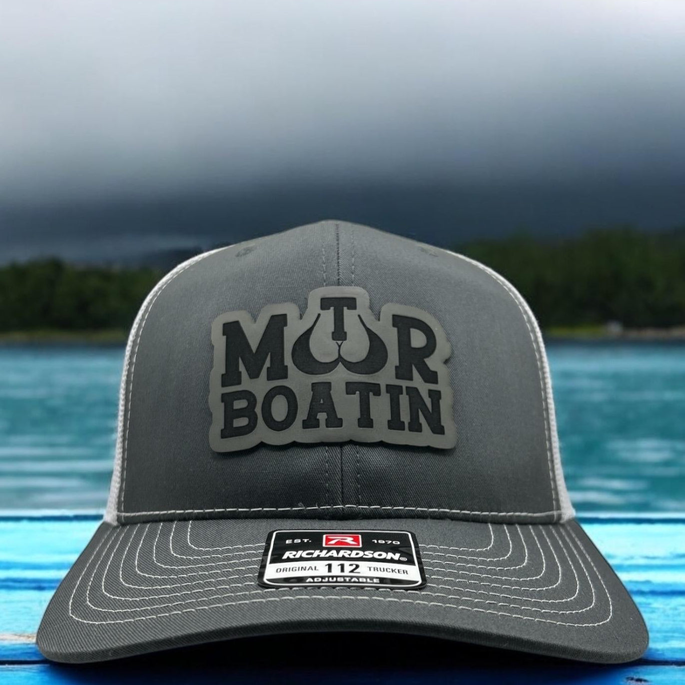 Motor Boatin Hat- Funny Cap - Richardson 112 Leather Patch Trucker Hat