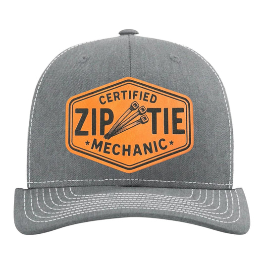 Zip Tie Mechanic Design - Richardson 112 Leather Patch Trucker Hat