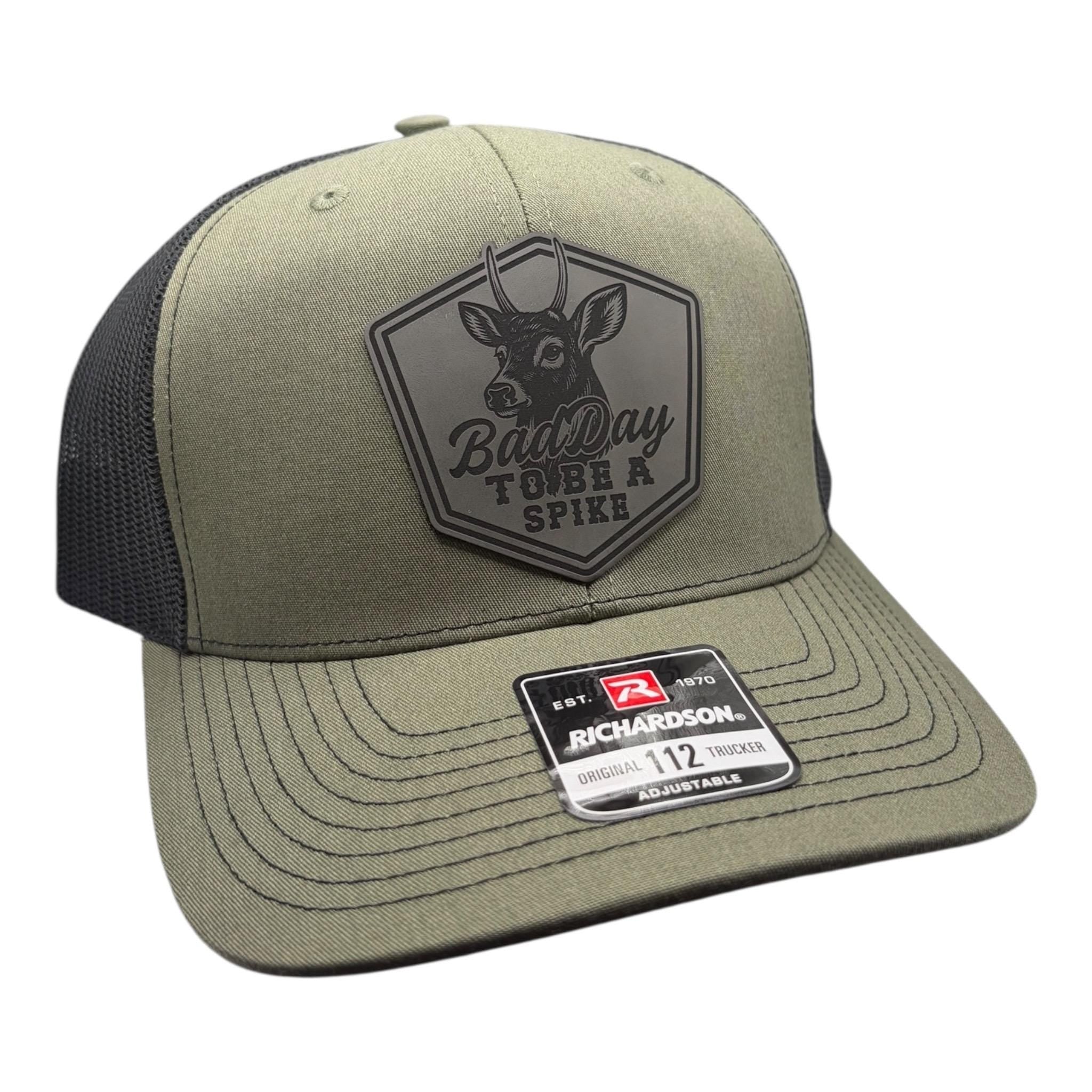 Bad Day to Be a Spike | Deer Hunting Hat | Rustic Outdoor Cap | Gift for Hunters, Richardson 112 Trucker Hat with Leather Patch