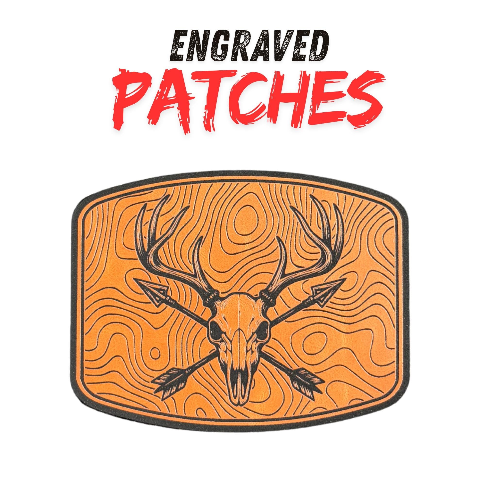 Deer Skull & Arrows Leather Patch: Topographic Hunting Hat Patch