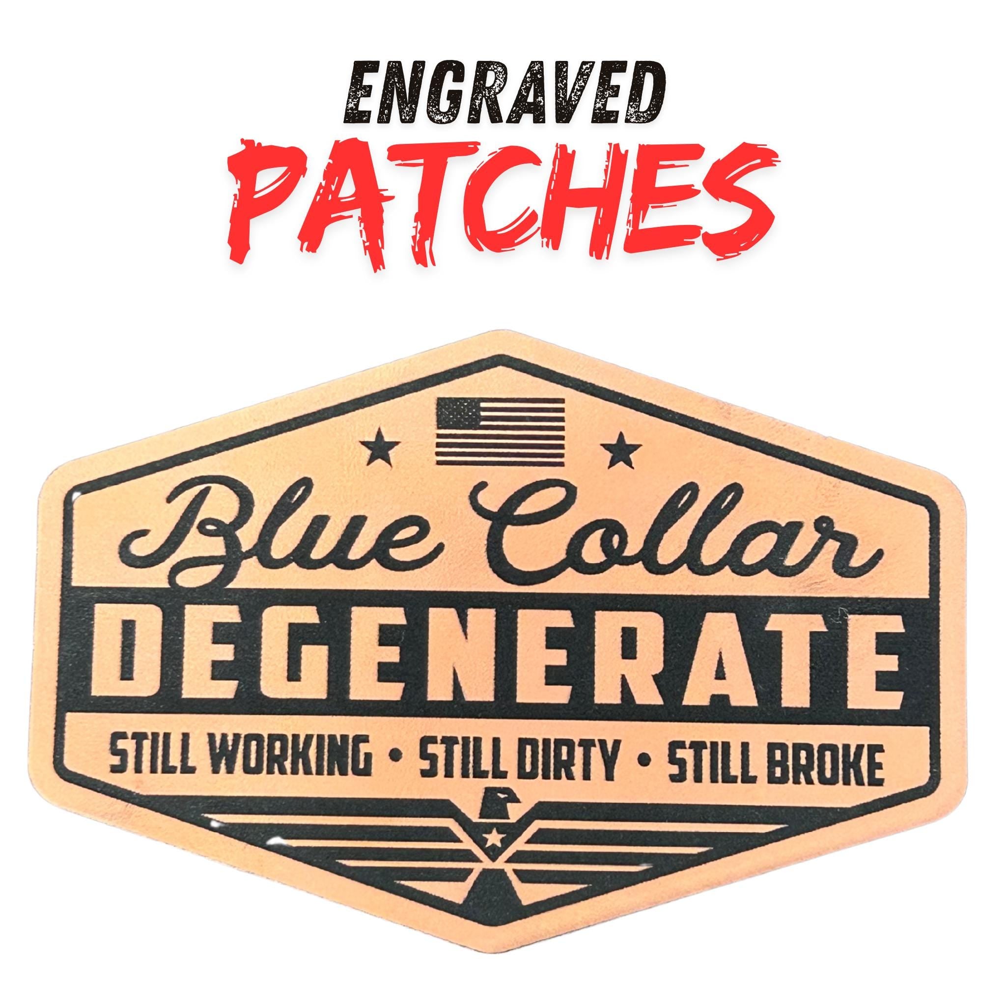 Blue Collar Degenerate Leather Patch: Laser Engraved Trucker Hat Applique