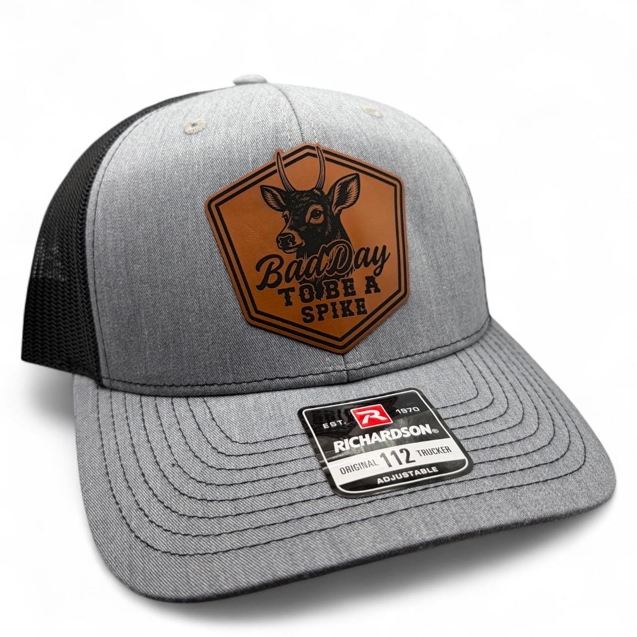 Bad Day to Be a Spike | Deer Hunting Hat | Rustic Outdoor Cap | Gift for Hunters, Richardson 112 Trucker Hat with Leather Patch