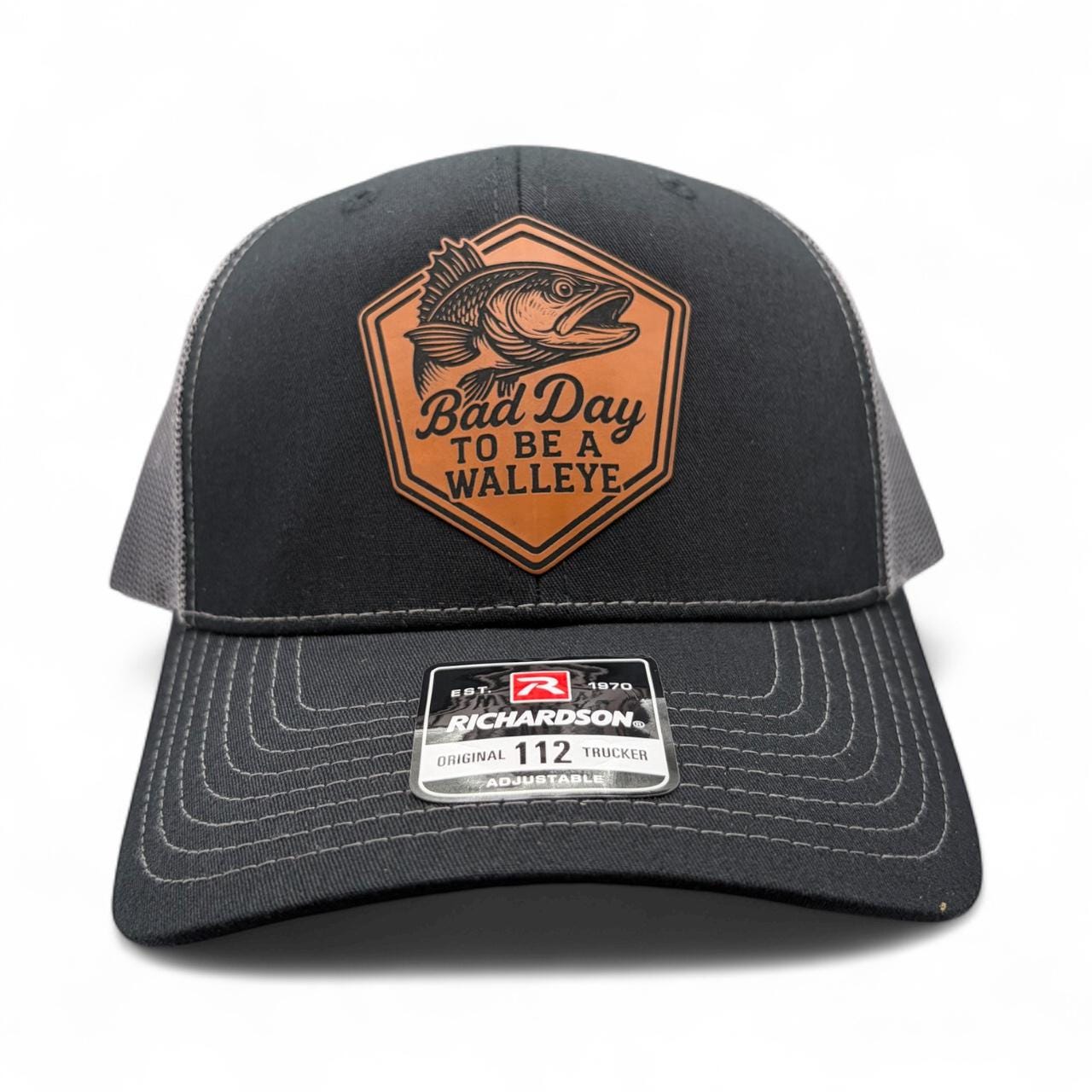 Bad Day to Be a Walleye Leather Patch Trucker Hat  Richardson 112