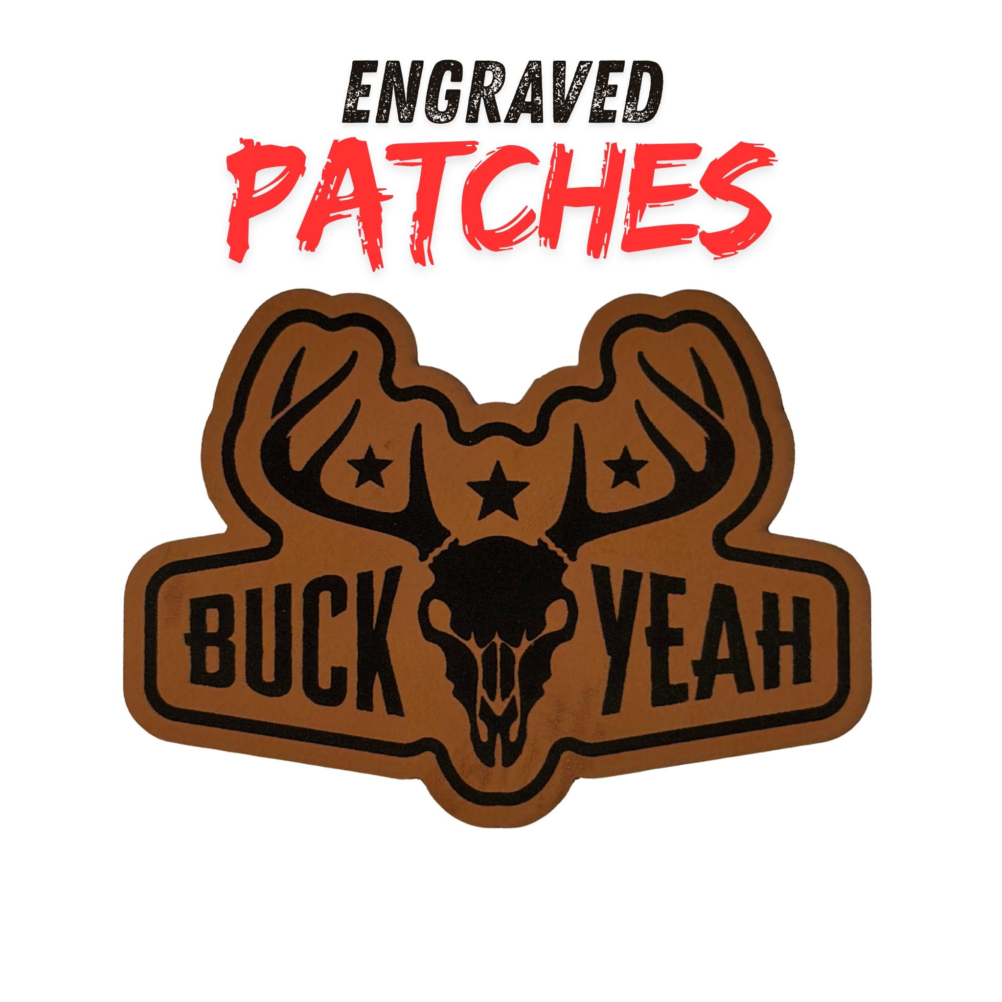 Buck Yeah Leather Patch: Laser Engraved Deer Skull for Hats