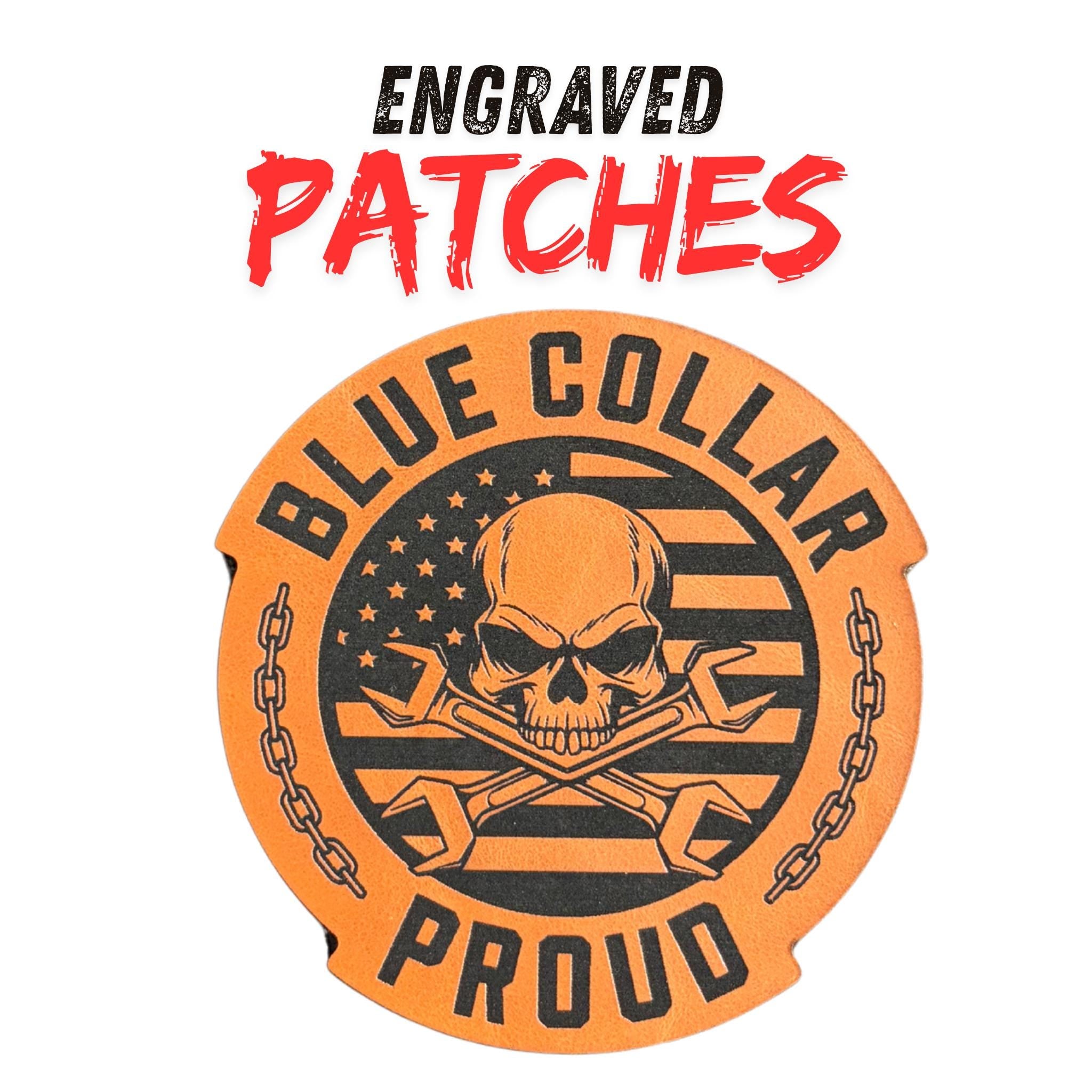 Blue Collar Proud Leather Patch: Skull & Wrenches, USA Flag