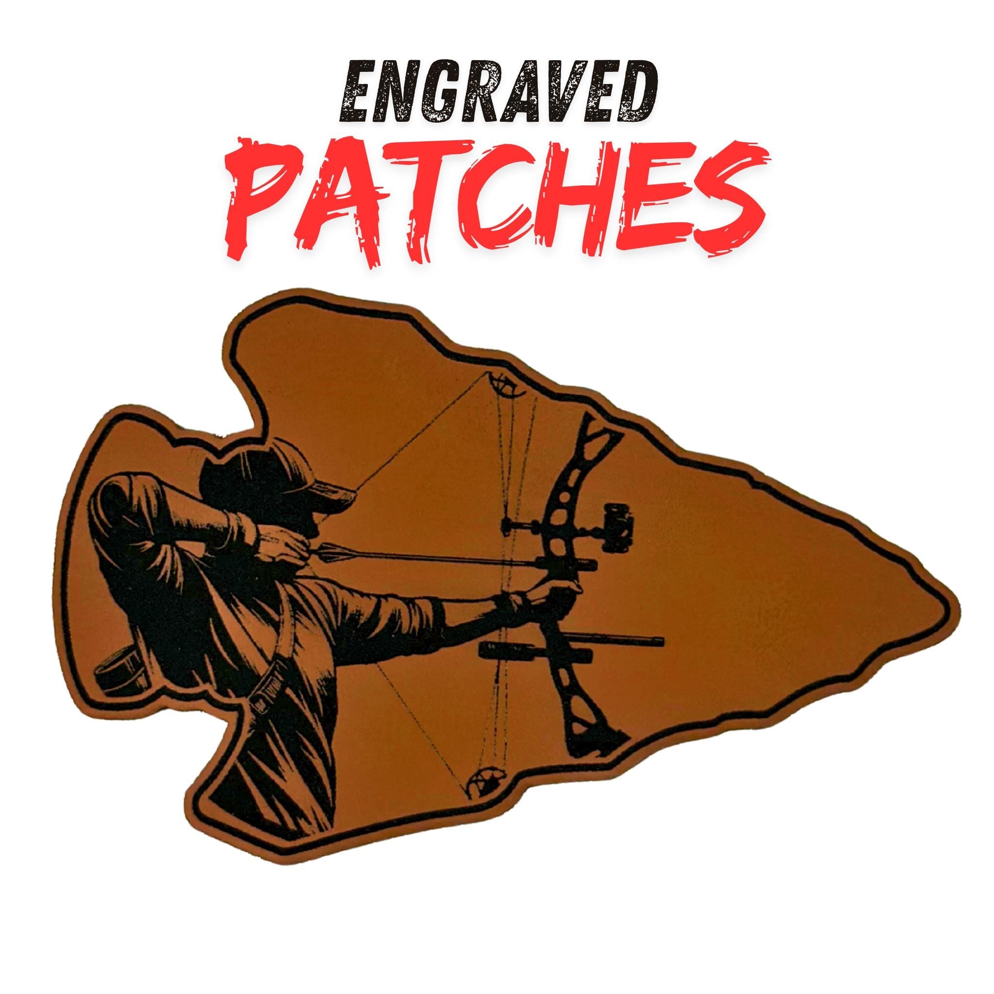 Bow Hunter Arrowhead Patch  Engraved Leatherette Patch  Archery Patch  Hunting Hat Patch  Bowhunting Accessory  Outdoor Lifestyle Patch