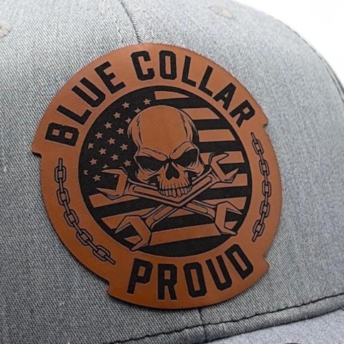 Blue Collar Proud Leather Patch: Skull & Wrenches, USA Flag