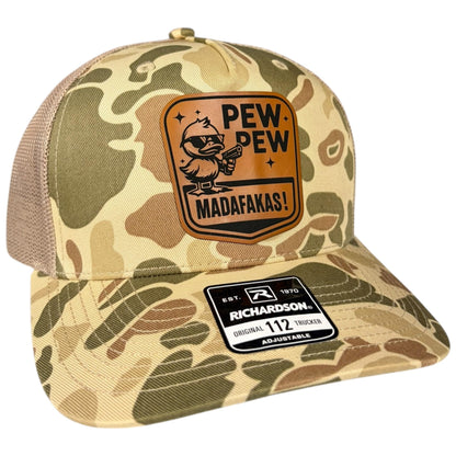 Pew Pew Madafakas Richardson 112 Leather Patch Trucker Hat