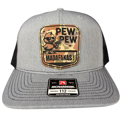 Pew Pew Madafakas Richardson 112 Leather Patch Trucker Hat