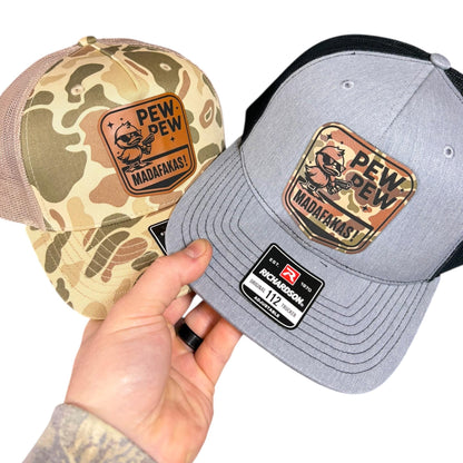 Pew Pew Madafakas Richardson 112 Leather Patch Trucker Hat