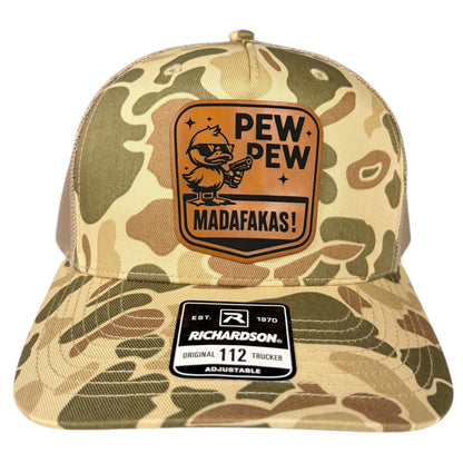 Pew Pew Madafakas Richardson 112 Leather Patch Trucker Hat
