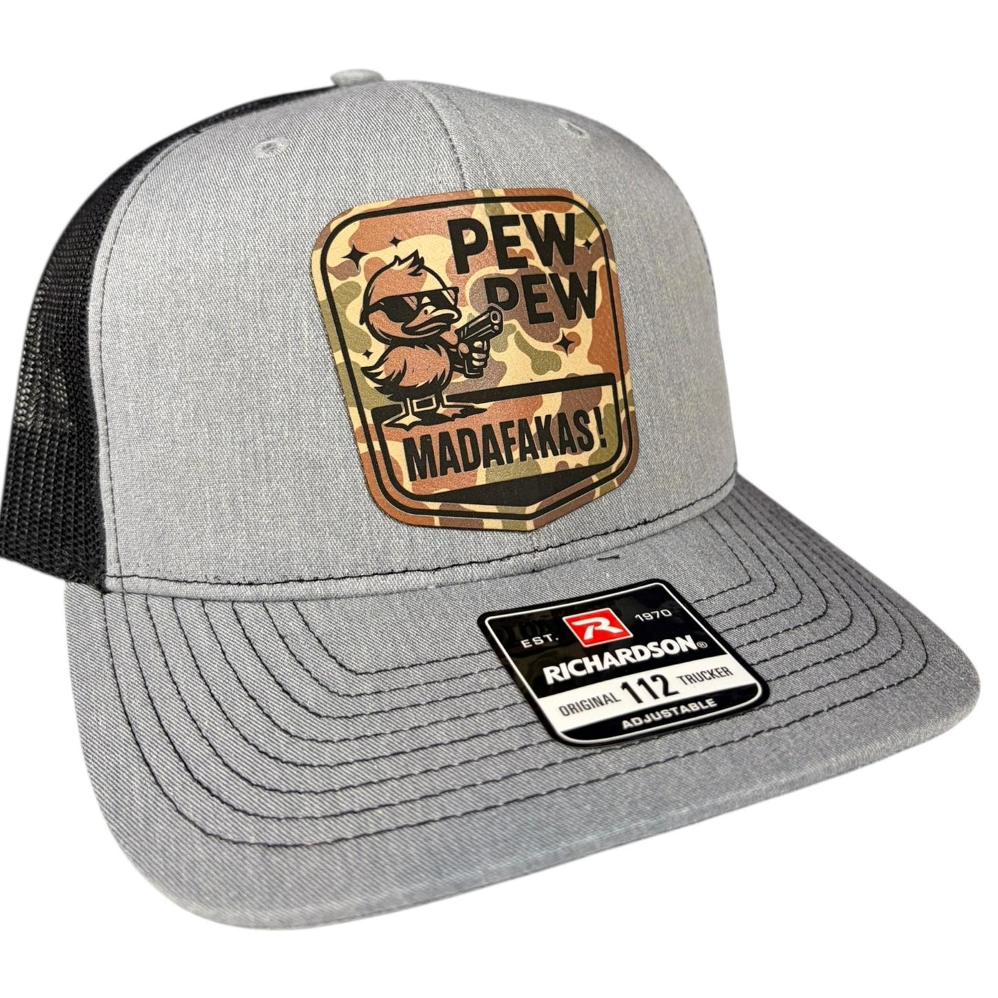 Pew Pew Madafakas Richardson 112 Leather Patch Trucker Hat