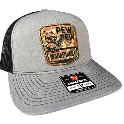 Pew Pew Madafakas Richardson 112 Leather Patch Trucker Hat