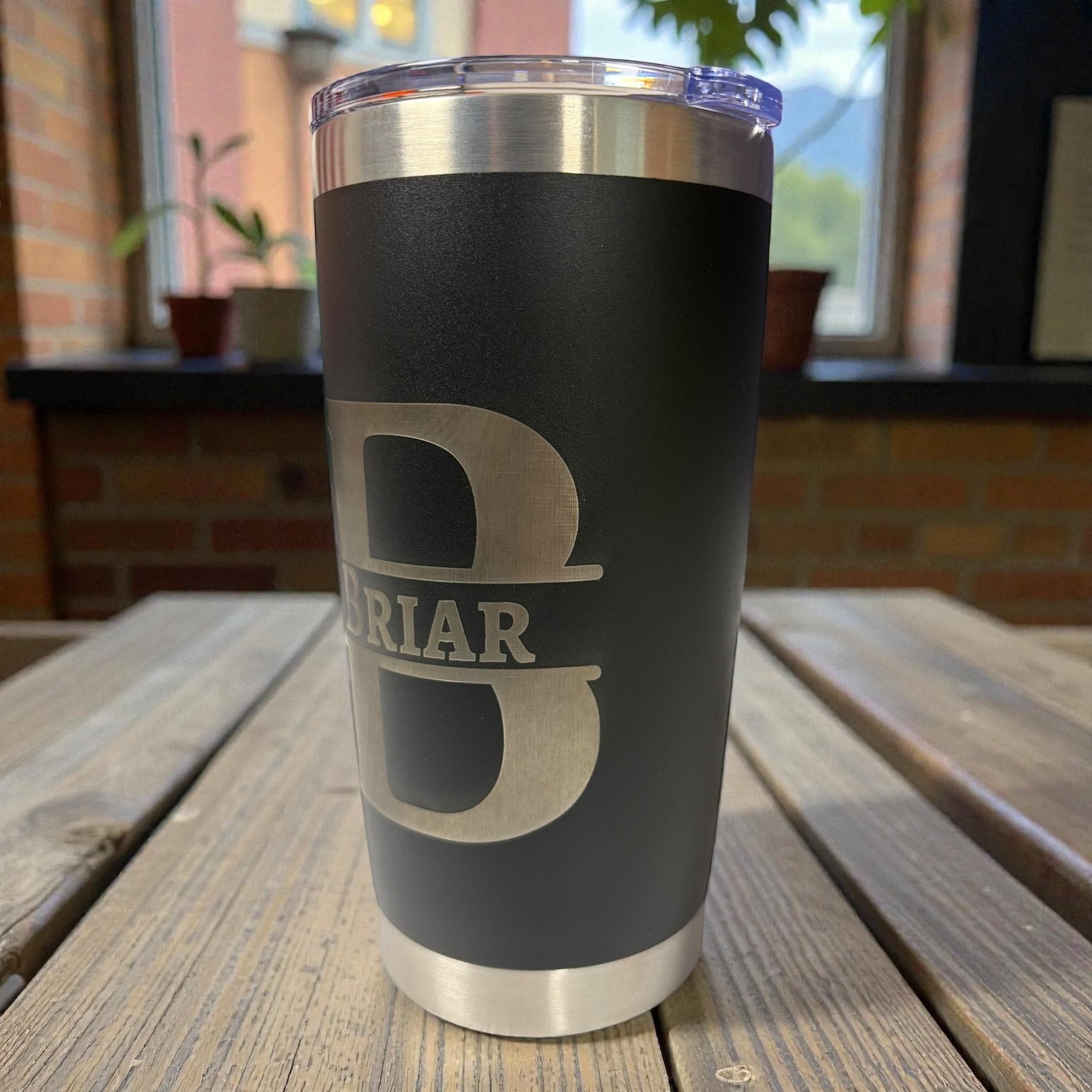 Personalized 20oz Laser Engraved Tumbler | Custom Name & Initial Cup | Black Stainless Steel Gift