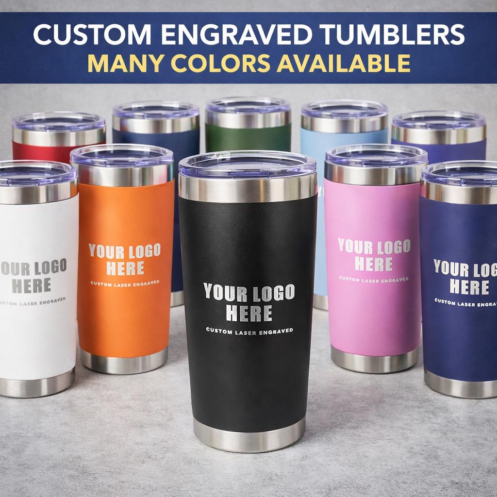 Custom Engraved 20 oz Stainless Steel Tumbler: Personalized Logo Gifts