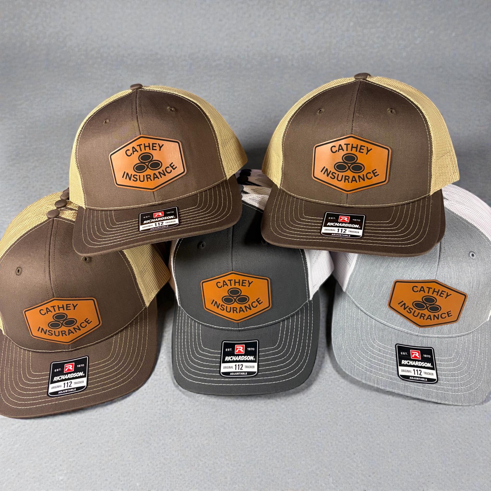 Leather Patch Hats, High Quality Engraving, Custom Logo, Branded Hats, Company Hats, Press On, Richardson 112 Trucker Snapback