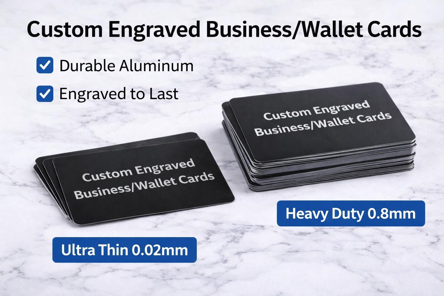 100 Custom Laser Engraved Metal Business Cards, Personalized Aluminum Card, Engraved Business Logo or Saying