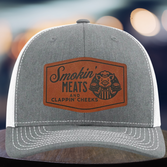 Funny Smokin Meats Leather Patch Hat, Perfect Gift Idea, Outdoor BBQ Hat